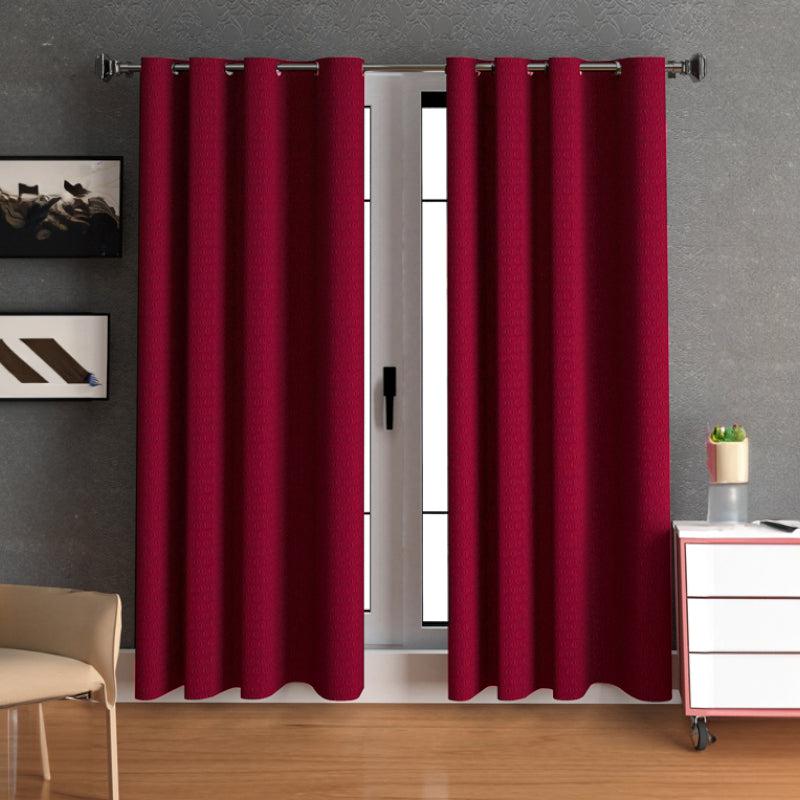 Buy Tatum Punchin Semi Sheer Curtain (Red) - Set Of Two Curtains from Vaaree