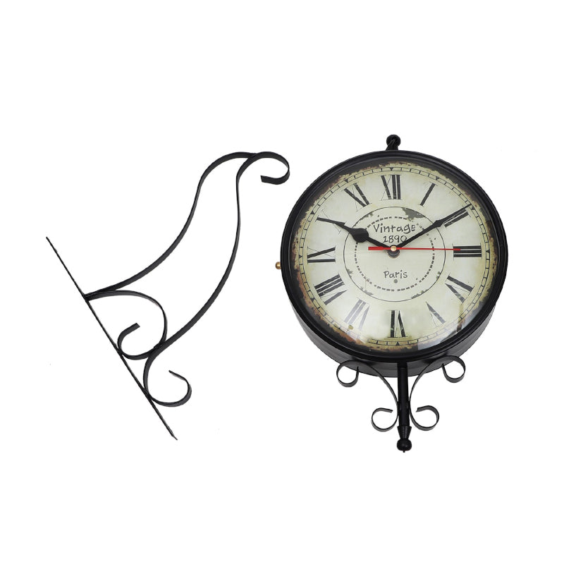 Buy Nira Double Sided Roman Numeral Station Clock - Black & Beige Wall Clock from Vaaree