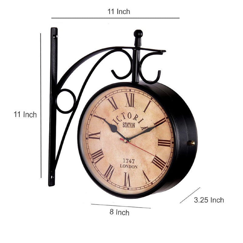 Buy Forma Double Sided Roman Numeral Station Clock - Black & Beige Wall Clock from Vaaree