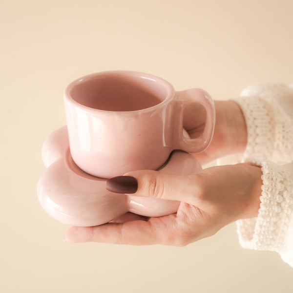 Tea Cup & Saucer - Lisha Handmade Cup & Saucer (220 ML) - Pink