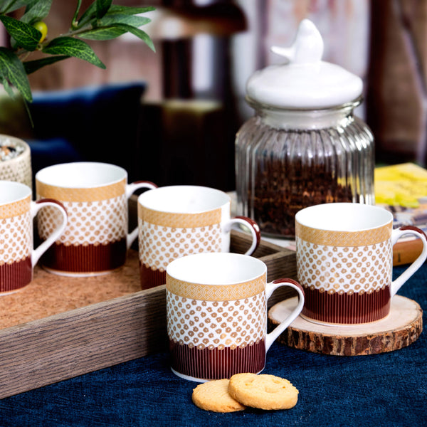 Mug & Tea Cup - Giselle Charm Mug Gold & Brown (210 ML) - Set Of Six