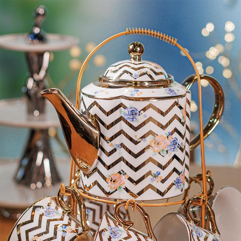 Buy Zebra Stripe Tea Set - Fourteen Piece Set Tea Set & Tea Pots from Vaaree