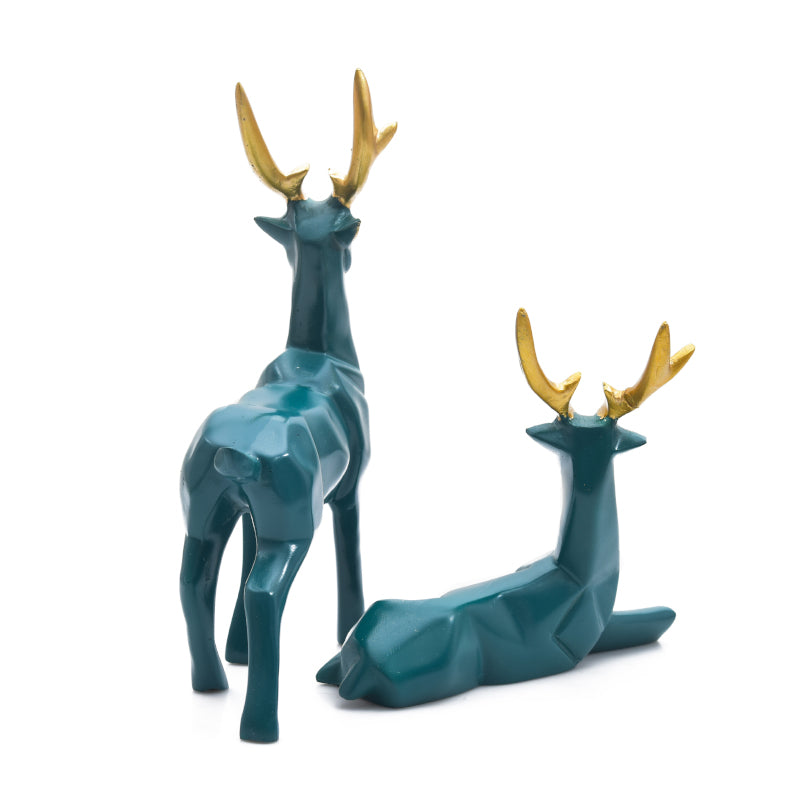 Buy Deer Repose Showpiece (Green) - Set Of Two Showpieces from Vaaree