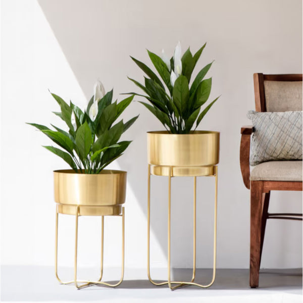 Buy Bartha Metal Floor Planter (Gold) - Set Of Two Pots & Planters from Vaaree