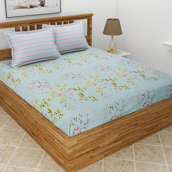 Buy Protea Floral Bedsheet - Sky Blue Bedsheets from Vaaree