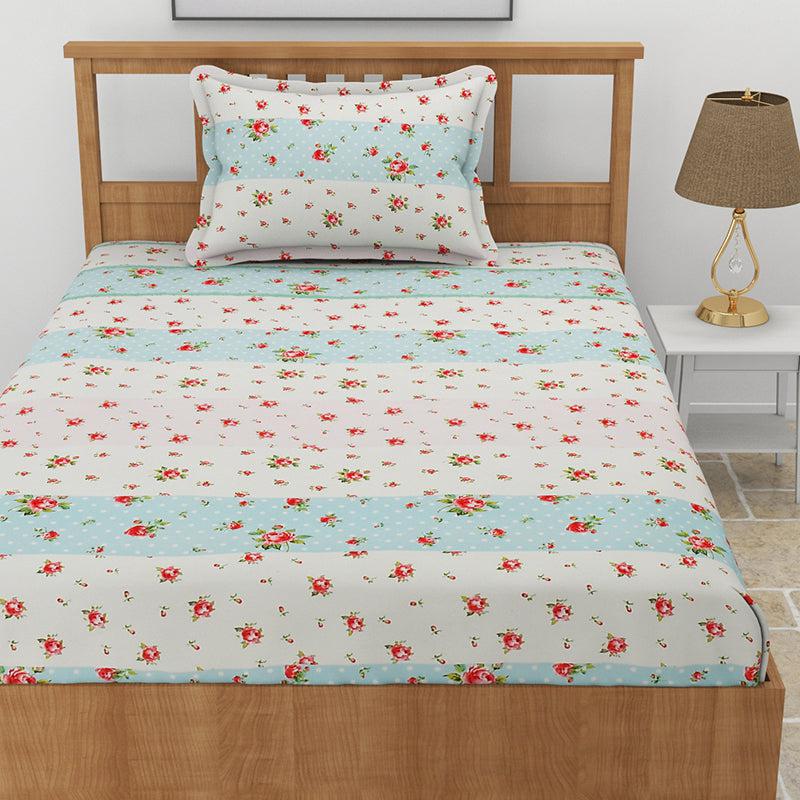 Buy Safro Floral Bedsheet - White & Blue Bedsheets from Vaaree