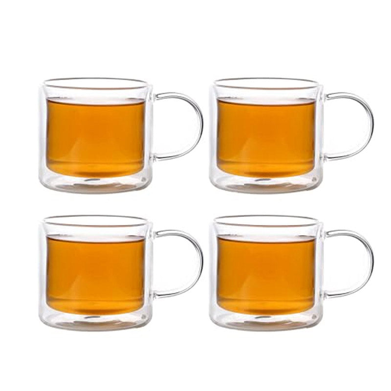 Mug & Tea Cup - Mistiya Double Wall Glass Cup (280 ML) - Set Of Four