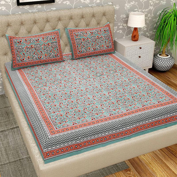 Buy Finn Floral Bedsheet - Green & Orange Bedsheets from Vaaree