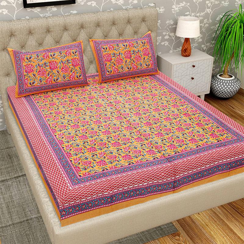 Buy Finn Floral Bedsheet - Yellow & Pink Bedsheets from Vaaree