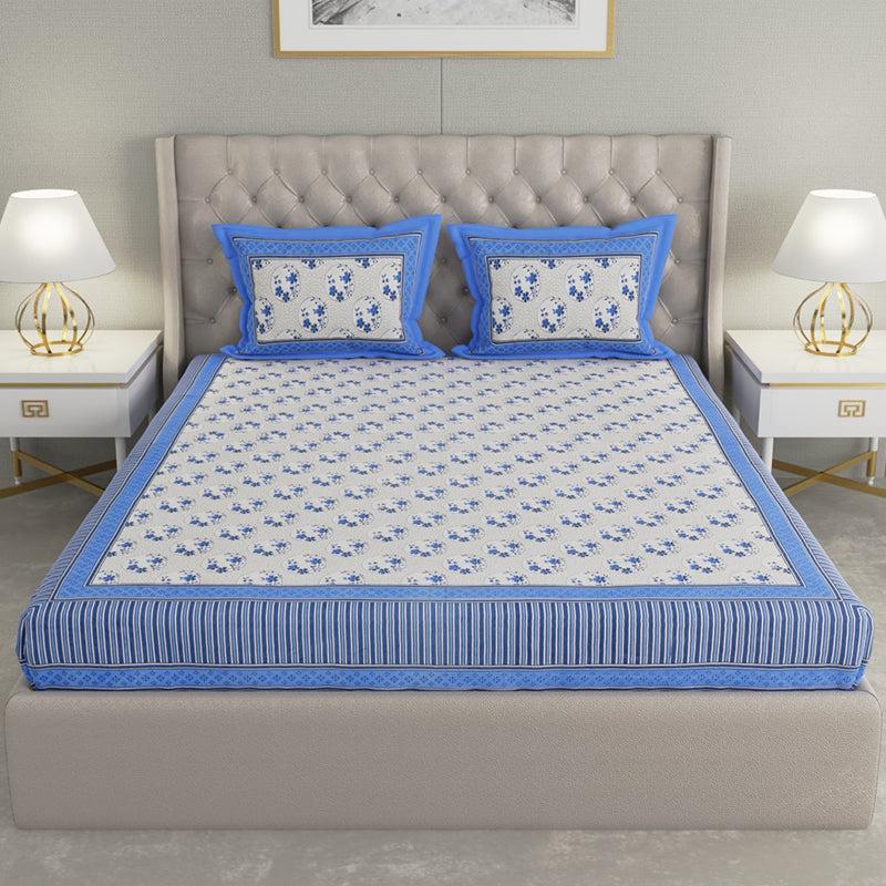 Buy Zaya Ethnic Bedsheet - Blue & White Bedsheets from Vaaree