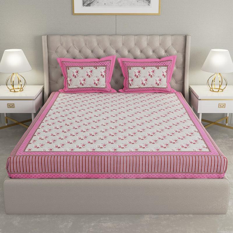 Buy Zaya Ethnic Bedsheet - Pink & White Bedsheets from Vaaree