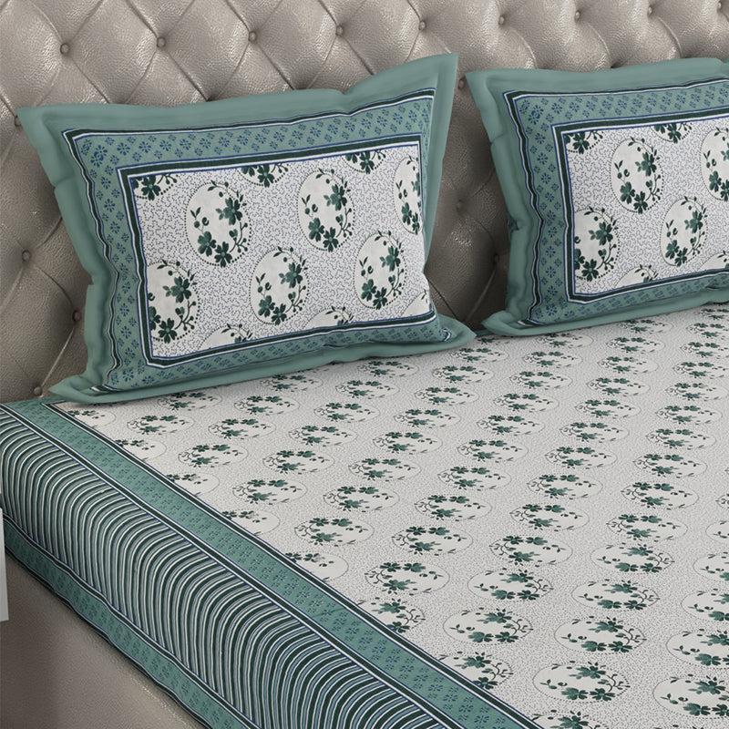 Buy Zaya Ethnic Bedsheet - Green & White Bedsheets from Vaaree