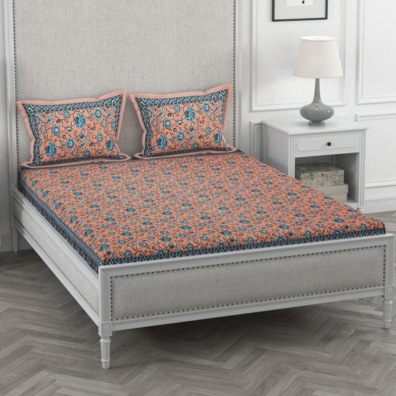 Buy Gazer Floral Bedsheet - Orange Bedsheets from Vaaree