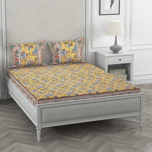 Buy Astor Floral Bedsheet - Yellow Bedsheets from Vaaree