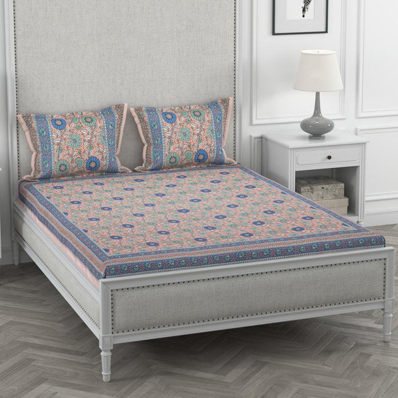 Buy Astor Floral Bedsheet - Blue & Peach Bedsheets from Vaaree