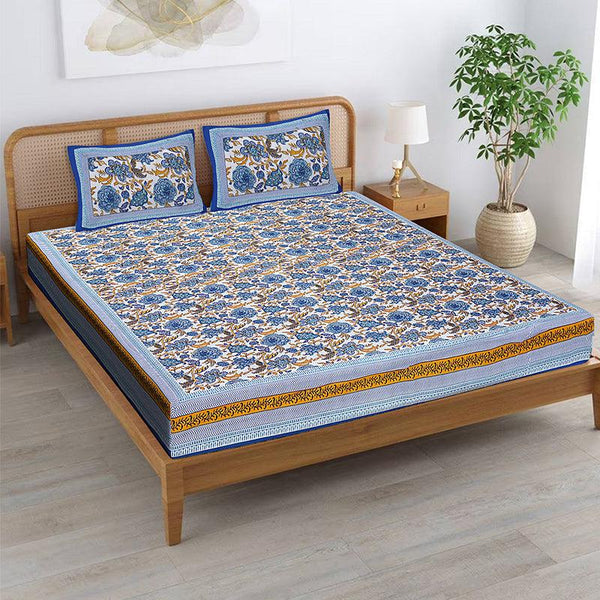 Buy Shira Floral Bedsheet - Blue Bedsheets from Vaaree