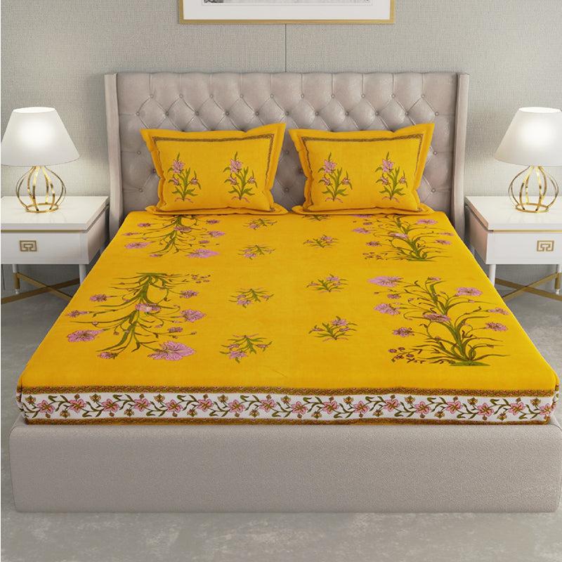 Buy Ruma Floral Bedsheet - Yellow Bedsheets from Vaaree