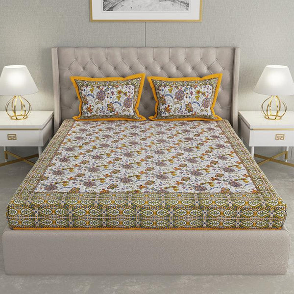 Buy Elda Floral Bedsheet - Yellow & Green Bedsheets from Vaaree