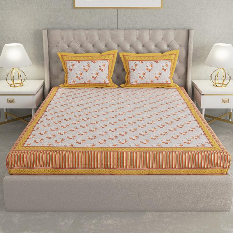 Buy Sagia Ethnic Bedsheet - Yellow & White Bedsheets from Vaaree