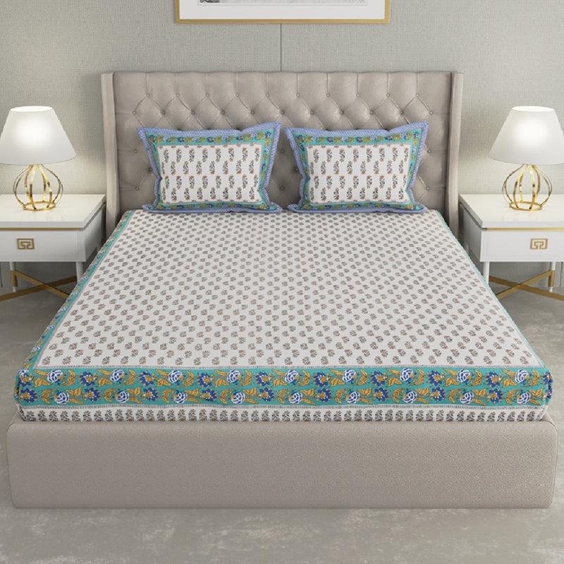 Buy Amanya Ethnic Bedsheet - Green & White Bedsheets from Vaaree