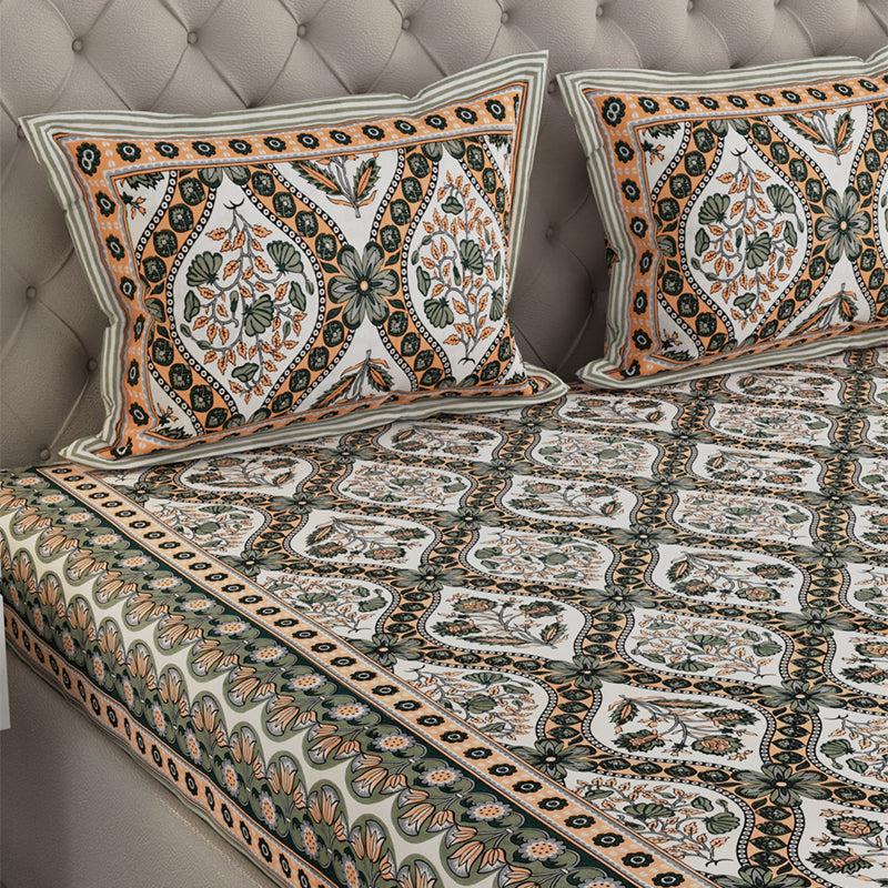 Buy Kirthi Printed Bedsheet - Olive Green Bedsheets from Vaaree