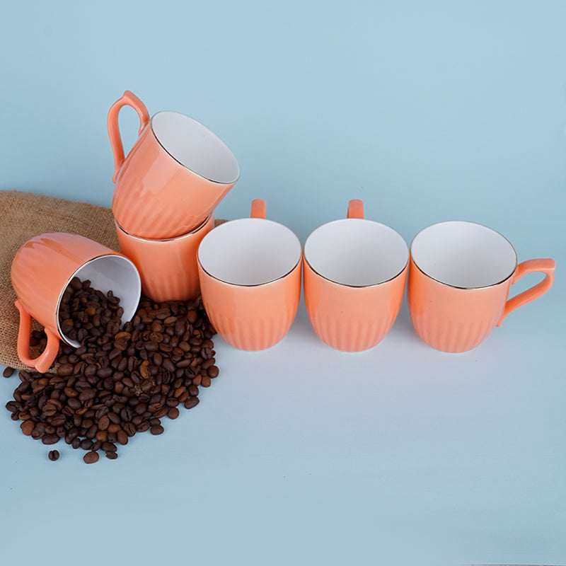 Mug & Tea Cup - Glimo Orange Mug (200 ML) - Set Of Six