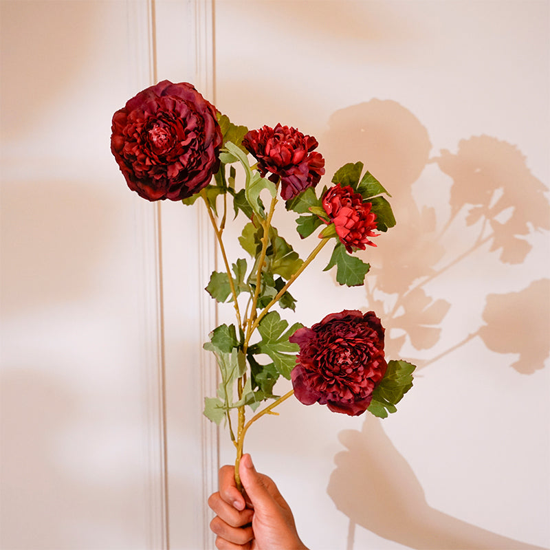 Buy Faux Peony Flower Stick (Maroon) - 35 CM Artificial Flowers from Vaaree