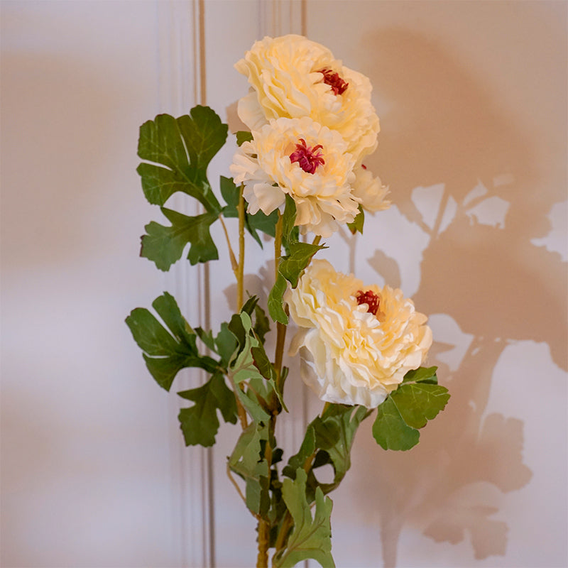 Buy Faux Peony Flower Stick With Leaves (White) - 35 CM Artificial Flowers from Vaaree