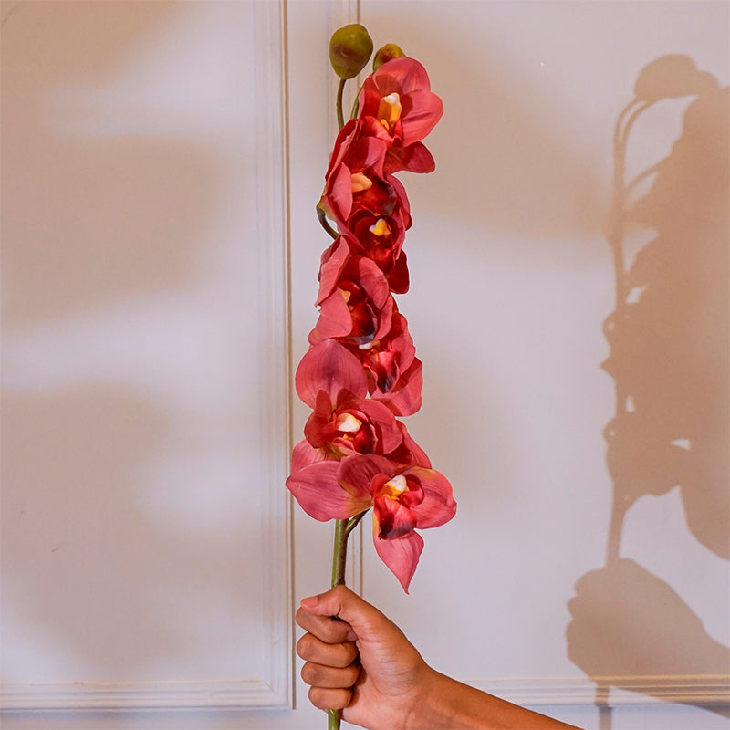 Buy Faux Silicone Cymbidium Orchid Flower Stick (Red) - 35 CM Artificial Flowers from Vaaree