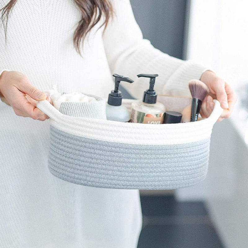 Storage Basket - Odell Oval Natural Fiber Storage Basket (White & Grey) - Set Of Three