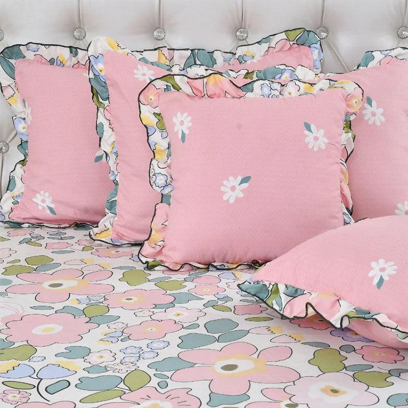 Buy Pink Plume Frilled Floral Bedding Set - Five Piece Set Bedding Set from Vaaree