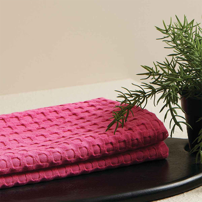 Buy Haimi Textured Waffle Towel Combo (Pink) - Four Piece Set Towel Sets from Vaaree