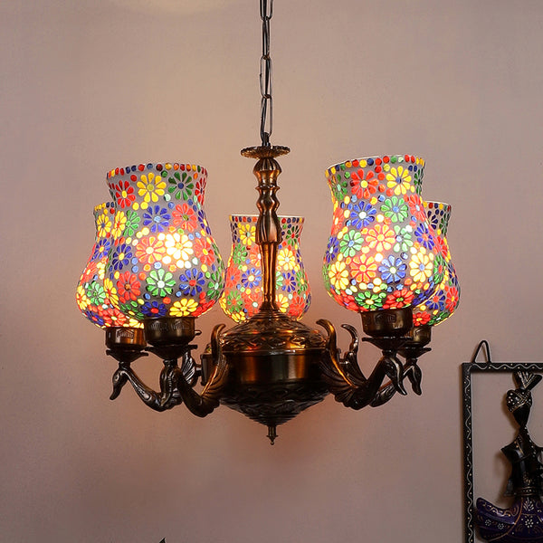 Buy Ervo Mayoora Mosaic Golden Antique Chandelier Ceiling Lamp from Vaaree