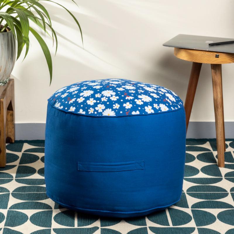 Buy Fiona Floral Pouffe - Classic Blue Ottomans & Pouffe from Vaaree