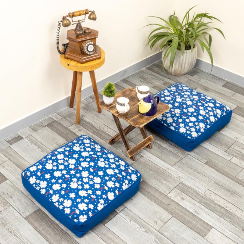 Buy Shannon Floral Floor Cushion (Classic Blue) - Set Of Two Floor Cushions from Vaaree