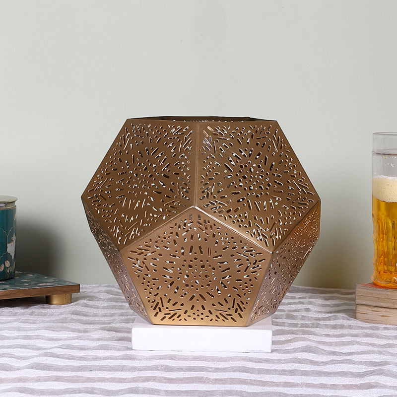 Table Lamp - Hexa Flora Etched Table Lamp With White Base