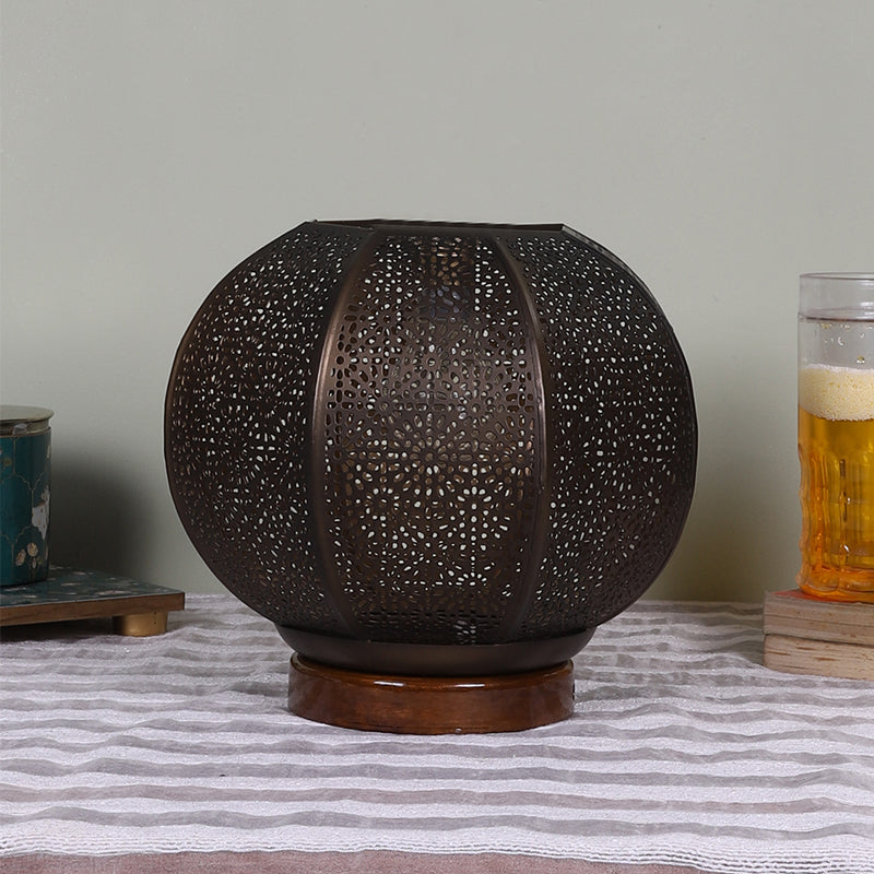 Table Lamp - Nira Round Etched Table Lamp With Brown Base