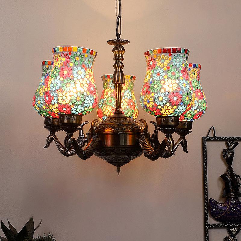 Buy Bido Mayoora Mosaic Golden Antique Chandelier Ceiling Lamp from Vaaree