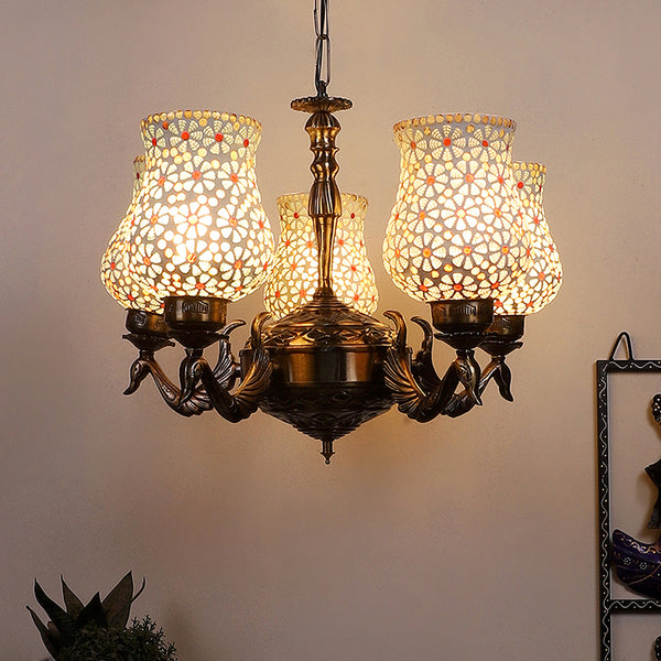 Buy Dinara Mosaic Mayoora Mosaic Golden Antique Chandelier Ceiling Lamp from Vaaree