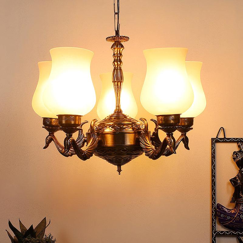 Buy Milky Mayoora Mosaic Golden Antique Chandelier Ceiling Lamp from Vaaree