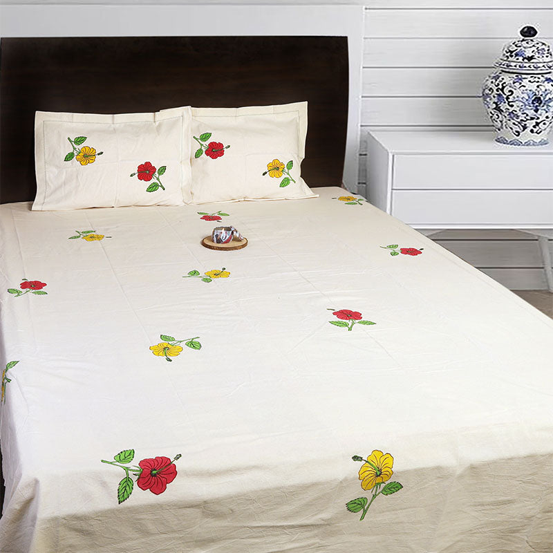 Bedsheets - Asher Floral Bedsheet - White & Red