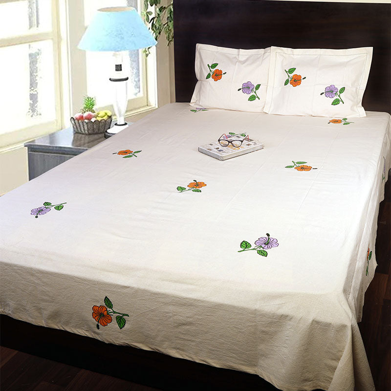 Buy Seth Floral Bedsheet - White & Orange Bedsheets from Vaaree