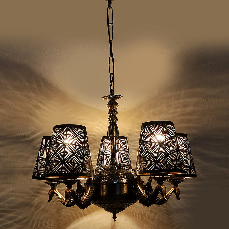 Ceiling Lamp - Thiva Etched Mayoor Golden Antique Chandelier