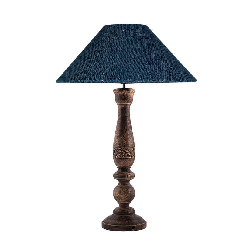 Table Lamp - Nihara Wooden Table Lamp With Jute Shade - Blue