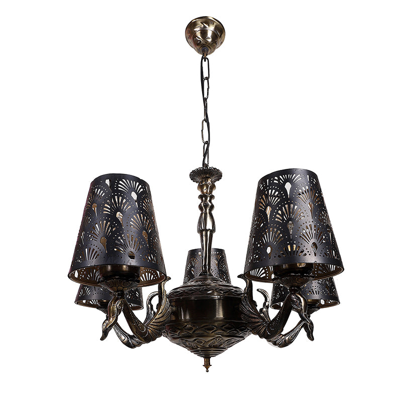 Buy Ethnic Noma Etched Mayoor Golden Antique Chandelier Ceiling Lamp from Vaaree