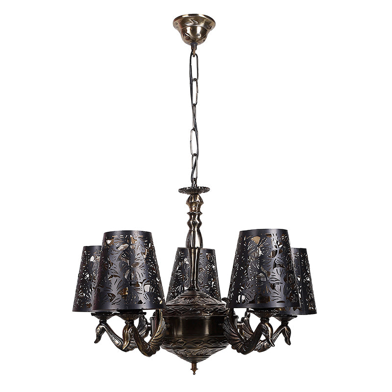 Ceiling Lamp - Bloomy Etched Mayoor Golden Antique Chandelier