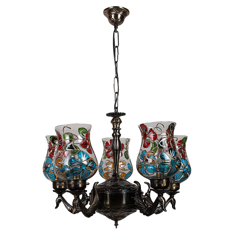 Buy Fumo Mayoora Mosaic Golden Antique Chandelier Ceiling Lamp from Vaaree