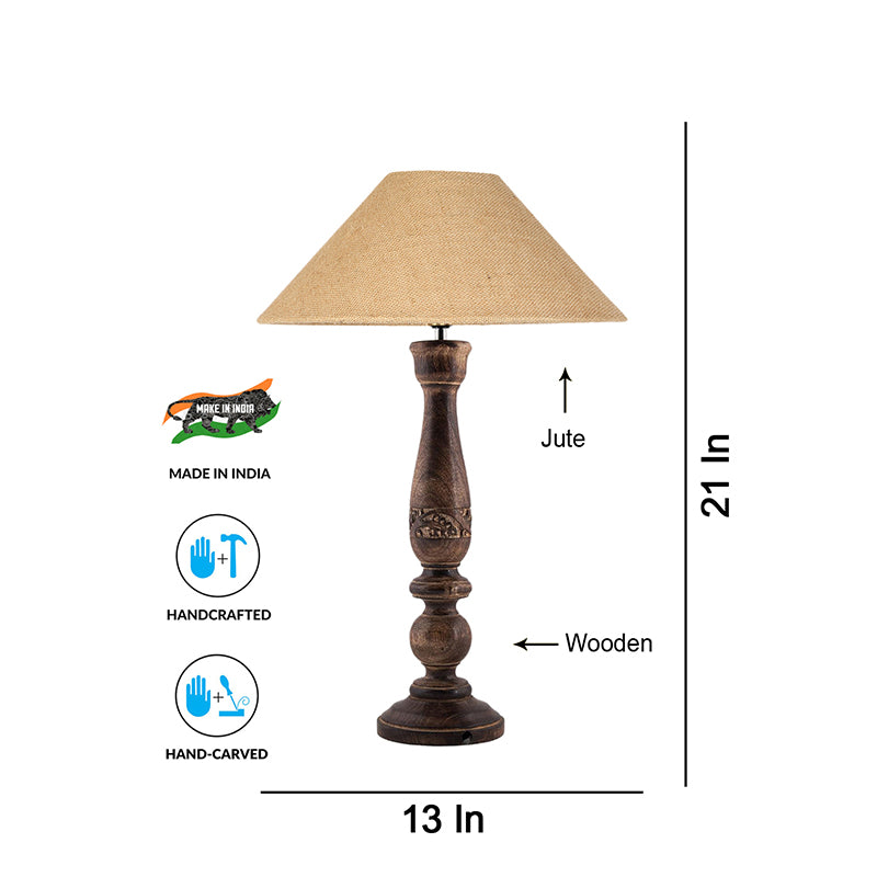 Table Lamp - Nihara Wooden Table Lamp With Jute Shade - Beige