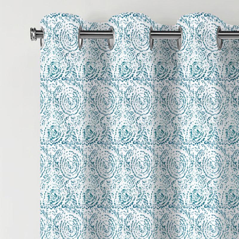 Buy Geralda Flora Semi Blackout Curtain - Blue Curtains from Vaaree