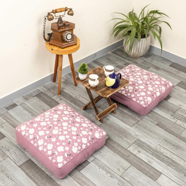 Floor Cushions - Shannon Floral Floor Cushion (Lilac Purple) - Set Of Two